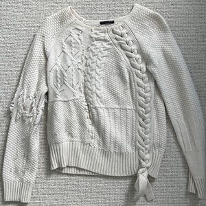 Sisley Lace Up Cream Knit Sweater, XS